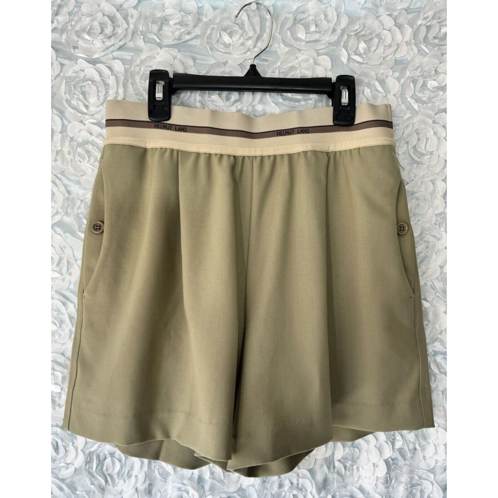 Helmut Lang Shorts Womens Size 6 Pleated Twill High Waist Pull On Logo Waist